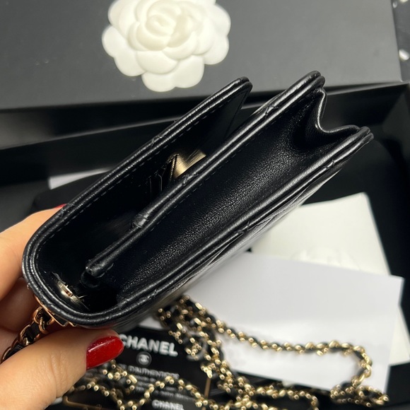Chanel-Trendy CC O-MINI BAG Lambskin Quilted Wallet On Chain WOC Black Gold HW - Picture 12 of 17